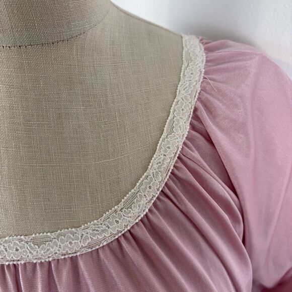 VTG Plus Size Nylon Dusty Rose Pink Maxi Nightgown Slip Dress 51 inch Bust - Picture 8 of 11